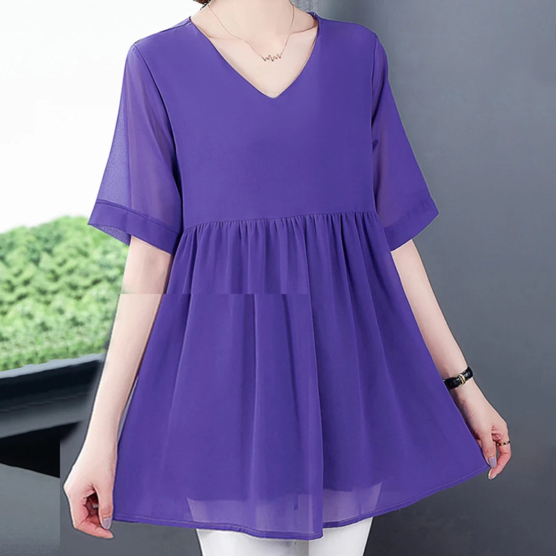 

Women Casual Shirts 2020 New Summer Short Sleeve Blouse Loose Solid Color Ladies Tops Female Clothes Plus Size M-2XL