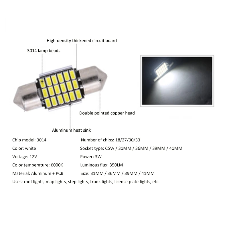 12V Bright White 31mm 36mm 39mm 42mm LED Bulb C5W Car Super License Plate Internal Reading Light | Автомобили и мотоциклы
