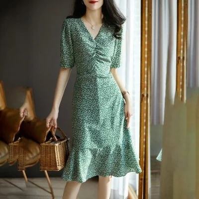 Южно-французское Цветочное платье спереди вместительное с оборками новинка 2021