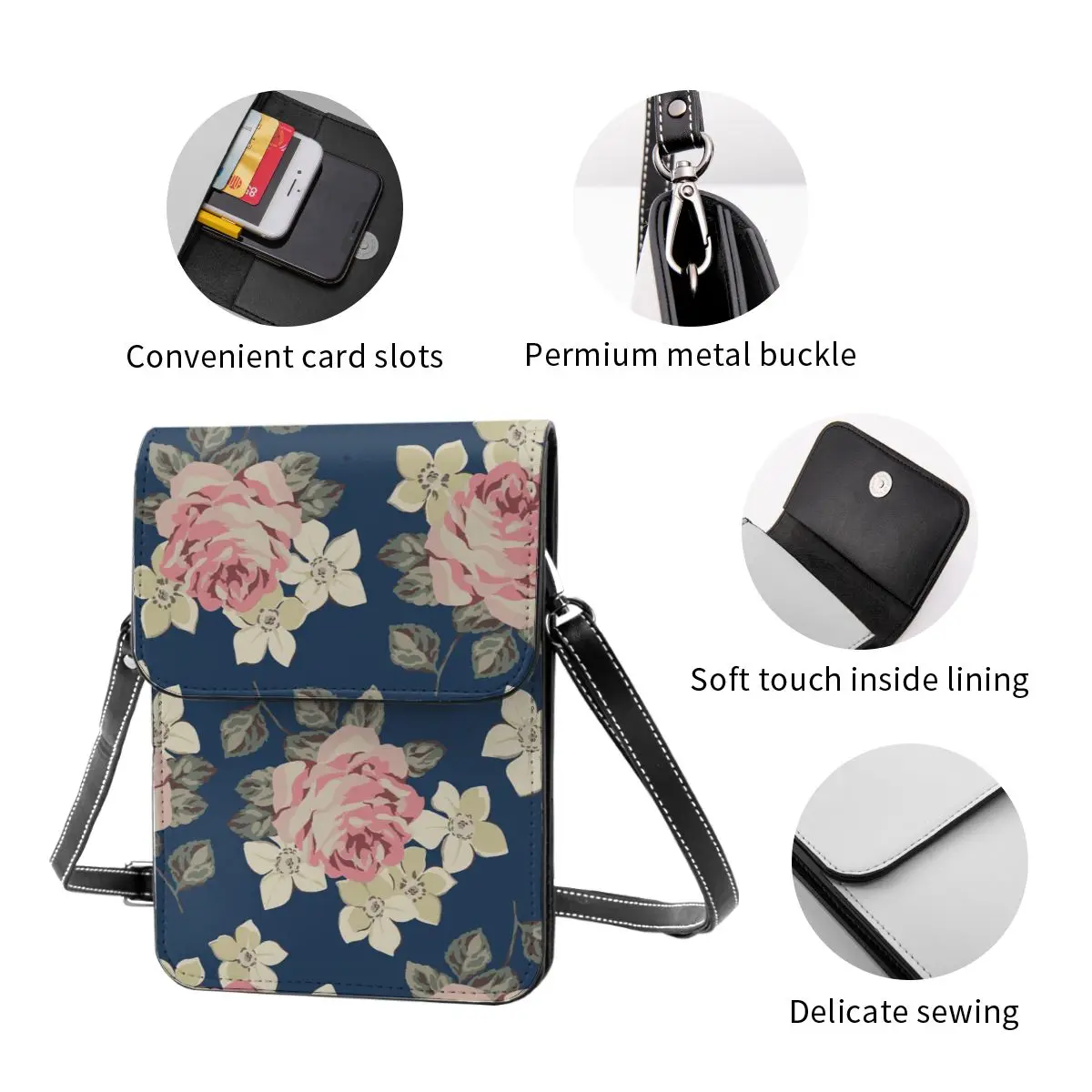

Women Crossbody Bags Mini Phone Bag Rose Colorful Small Female Shoulder Bags Ladies Messenger Bag