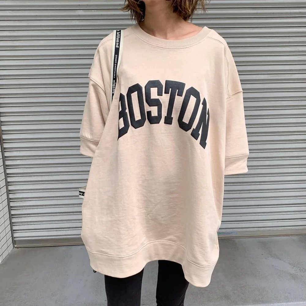

Ladies Fashion Loose Simple Summer T-shirt Three-Quarter Sleeve Letters Of Alphabet Medium Women Tops Korean Female Pullover