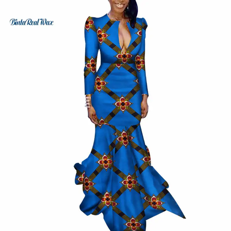 Новое Осеннее женское длинное платье Bazin Riche 100% хлопок в пол с принтом африканском