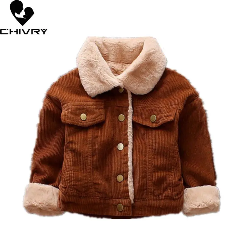 

New 2020 Baby Boys Girls Wool Collar Coat Outwear Sweatshirt Kids Winter Warm Soft Corduroy Jackets Children Clothing