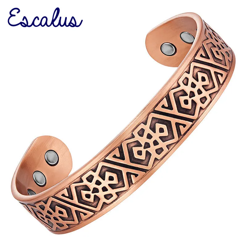 

Escalus Men's Pure Copper Jewelry Magnetic Bangle For Men Powerful Bio Fashion Antique Big Wide Bangles & Bracelet For Gift