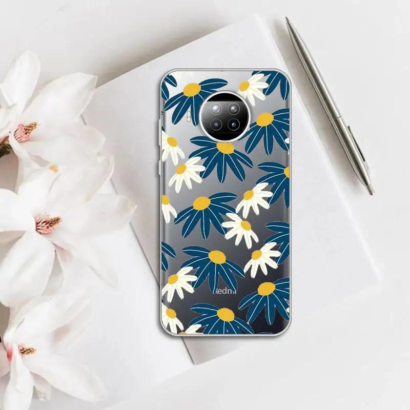 

Phone Case Transparent for Xiaomi mi Redmi note 10 t 8 9 pro lite 11 Samsung S 8 9 10 20 Cute cartoon daisy flower