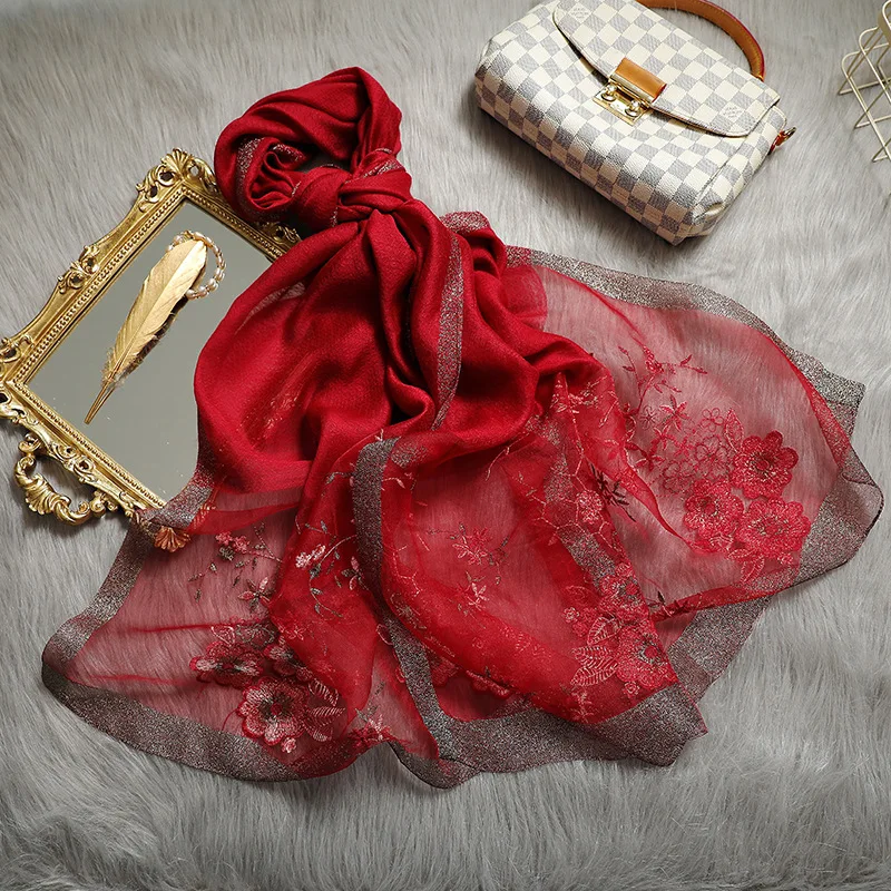 Новый Шелковый шерстяной шарф с вышивкой 2020 женские модные шали и палантины