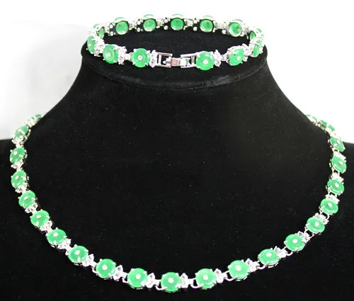 wholesale christmas gift green round coin Natural Stone silver plated bracelet &amp necklace jewelry set | Украшения и аксессуары