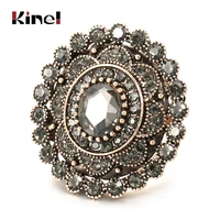 kinel fashion women ring antique gold unique grey crystal flower big rings vintage wedding jewelry drop shipping