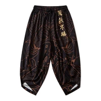 printed japanese style pants harajuku men trousers samurai costume loose japan fashion capris women bloom pants haori asian