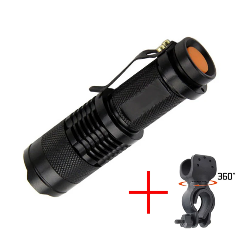 flashlight and clip Мини-велосипедный светодиодный светильник 350 люменов велосипедный передний фонарь Водонепроницаемый зум-светильник с регулируемым фокусом перезаряжаемый велосипедный светильник - Цвет: flashlight and clip
