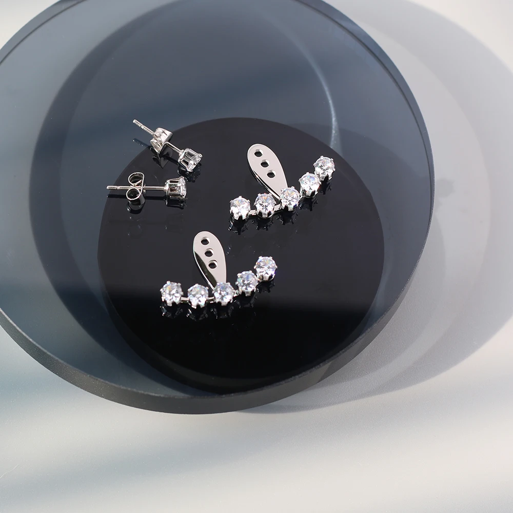 

Luxury Shiny Zircon Earrings Back Hanging Gold Women Earring For Fashion Party Wedding Engagement Jewelry Gift