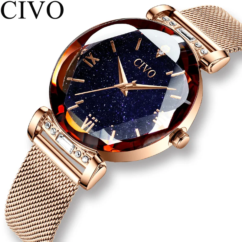 Женские часы Топ бренд Роскошные Кварцевые наручные CIVO Relojes Para Mujer розовое золото