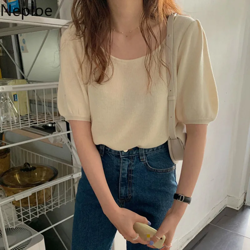 Футболка Neploe Женская трикотажная однотонный топ с круглым вырезом и коротким