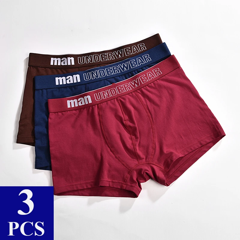 3 шт./лот хлопковое Мужское нижнее белье боксеры мужские однотонные гей трусы