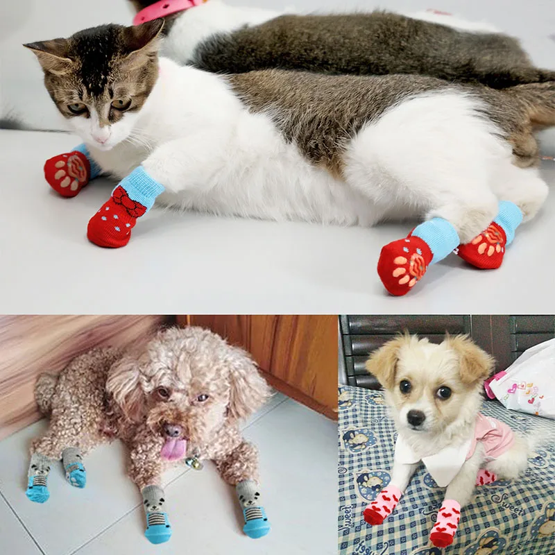 

4 Pcs Pet Puppy Dog Socks Anti-slip Knitting Breathable Elasticity Warm Winter Indoor Home Accessories
