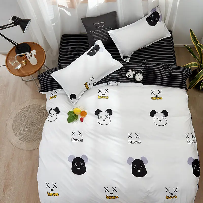 Черно-белое постельное белье с медведем одноразмерное для детей реактивным