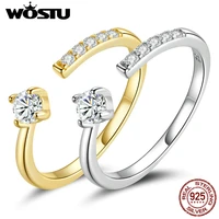 wostu adjustable authentic 925 sterling silver engagement zircon open size rings for women female original jewelry ctr203