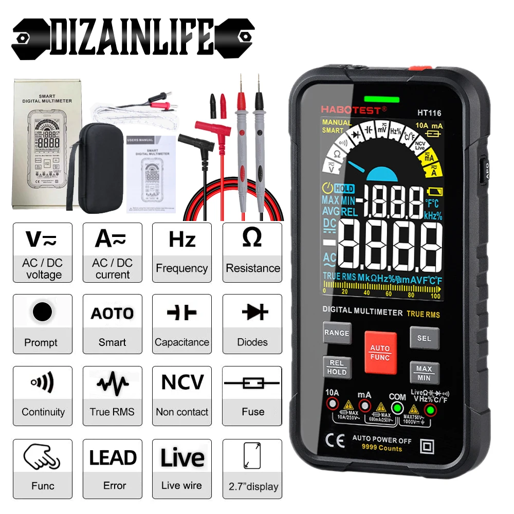 Цифровой мультиметр 9999 отсчетов умный Многофункциональный Вольтметр с