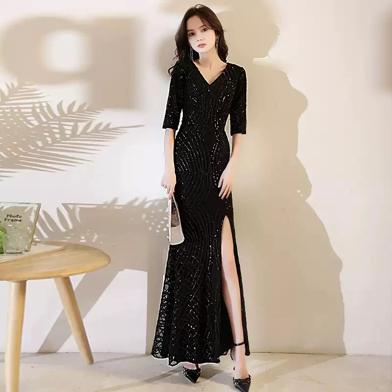 

Вечерний наряд Модные Половина рукава сексуальное нижнее белье с глубоким v-образным вырезом; Обувь в простом стиле-Длина русалки, с застежк...