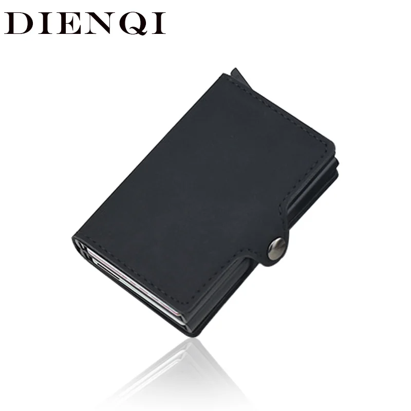 Мужской винтажный держатель для карт DIENQI двойной металлический кожаный мини