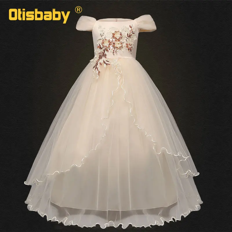 

Children Kids Floral Prom Wedding Dresses Sleeveless Long Holidays Teenage Ceremony Party Gown Child Tutu Girls Dresses Age 13