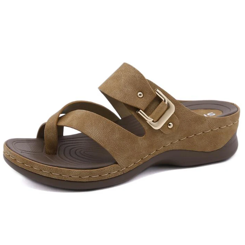 

Женские шлепанцы, пляжные сандалии на танкетке, металлическая подошва, для отдыха, летняя модель 2021