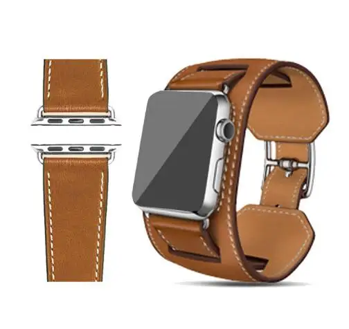 

Ремешок из натуральной кожи для Apple Watch Band se 42 мм, Кожаный Браслет-манжета с адаптером для iWatch 38 40 44, Series5/4/3/2/1