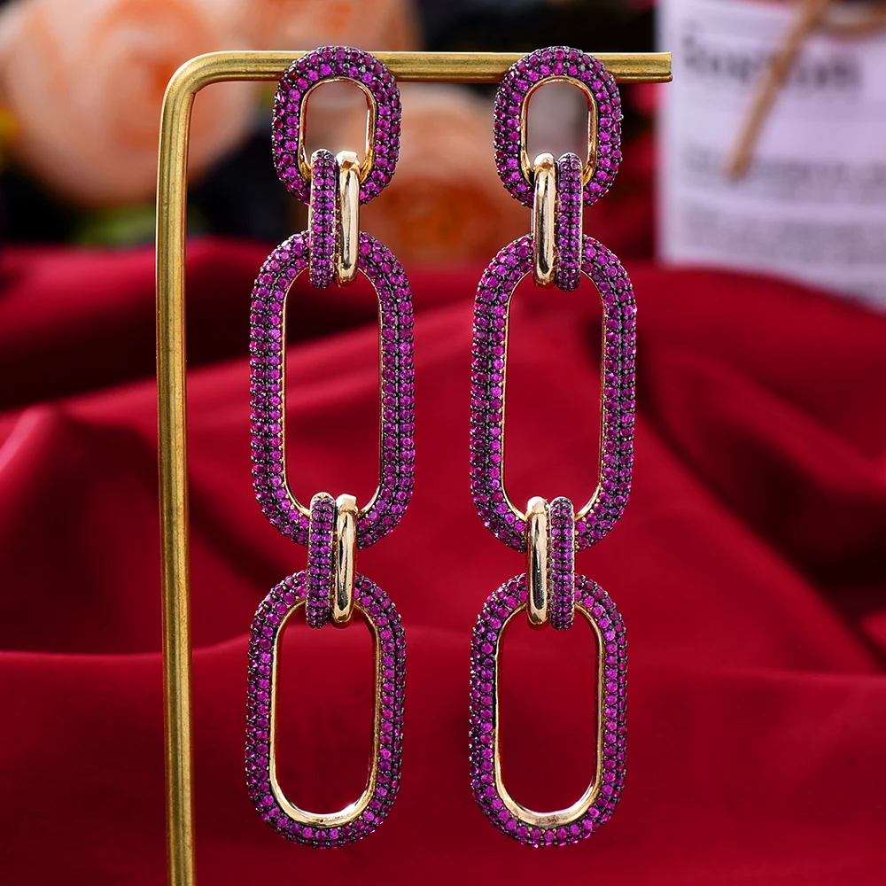 

KellyBola Jewelry 2021 New Indian Ladies Luxury And Gorgeous Full Cubic Zircon Earrings Fashion CZ Design Link Hoop Earrings