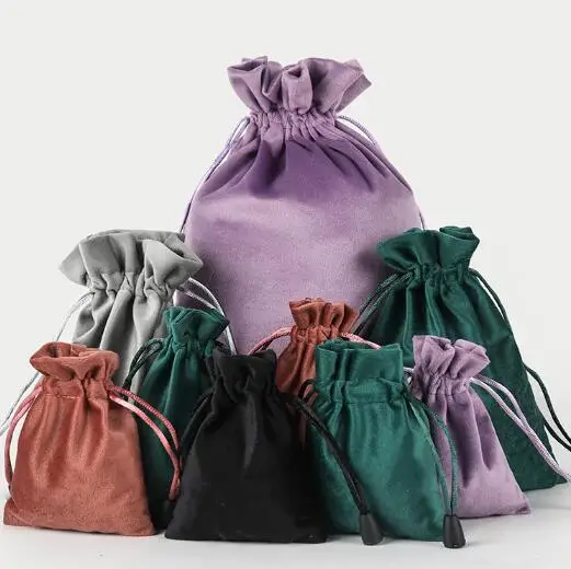 10pcs/lot 20x30cm Black/Purple/Brown/Grey/Green Large Big Size Soft Silk Velvet Drawstring Bags Packaging Christmas Gift Bag