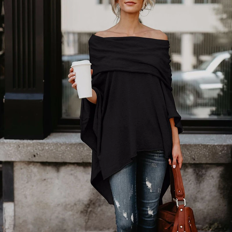 Women Sexy Tops Lady Shirts Party Off Shoulder Fashion Asymmetric Loose Fit Casual Irregular Solid Club Shirt | Женская одежда