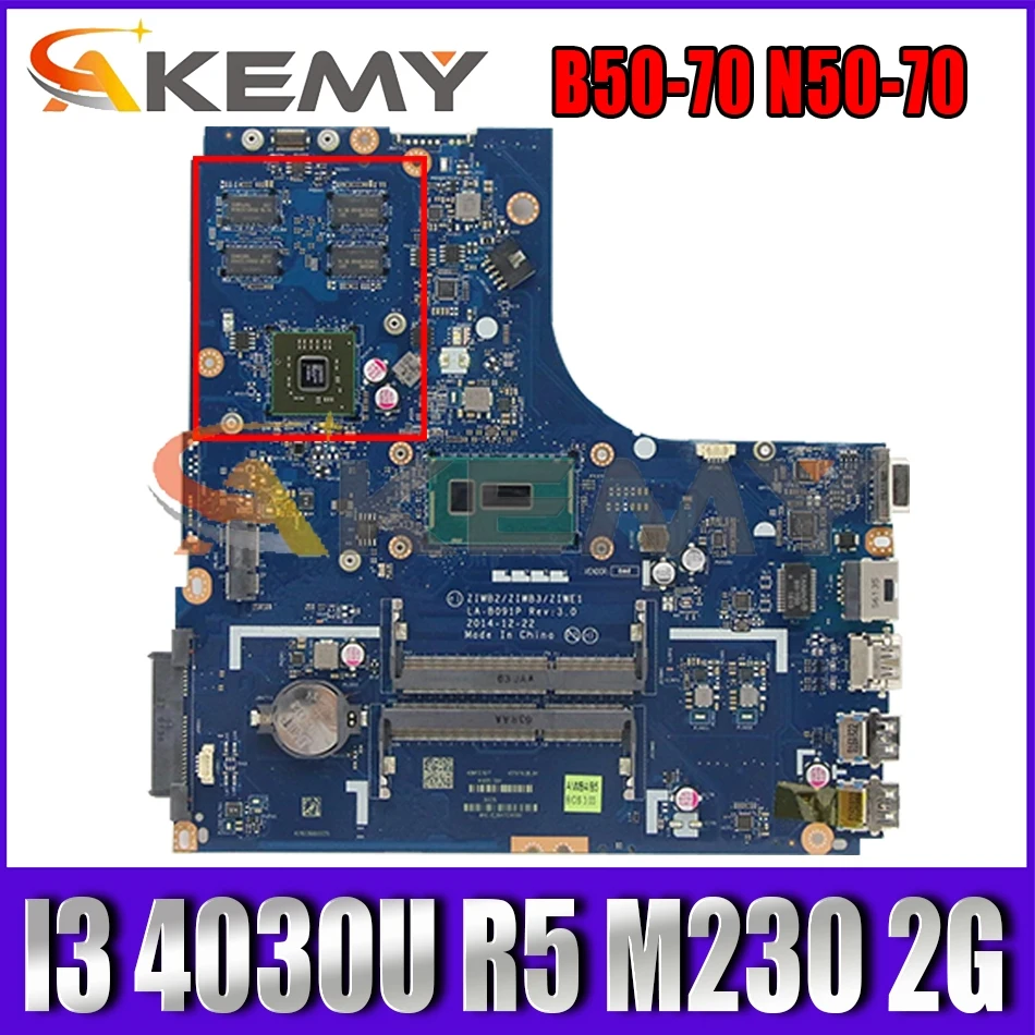 

Akemy LA-B091P материнская плата для ноутбука Lenovo B50-70 N50-70 Материнская плата ноутбука процессор I3 4030U R5 M230 2G DDR3 100% тесты работы