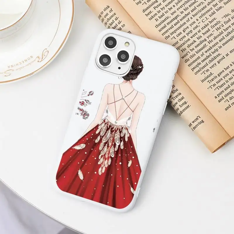 

Fashion red dress girl marry couple Phone Case Candy Color White for iPhone 11 pro XS MAX 8 7 6 6S Plus X 5S SE 2020 XR