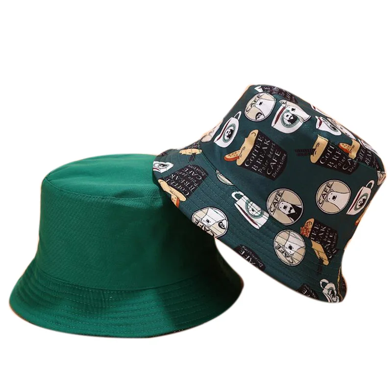 

Double Side Printed Animal Bucket Hat Fisherman Outdoor Travel Sun Cap New Japanese Cartoon Hat Women