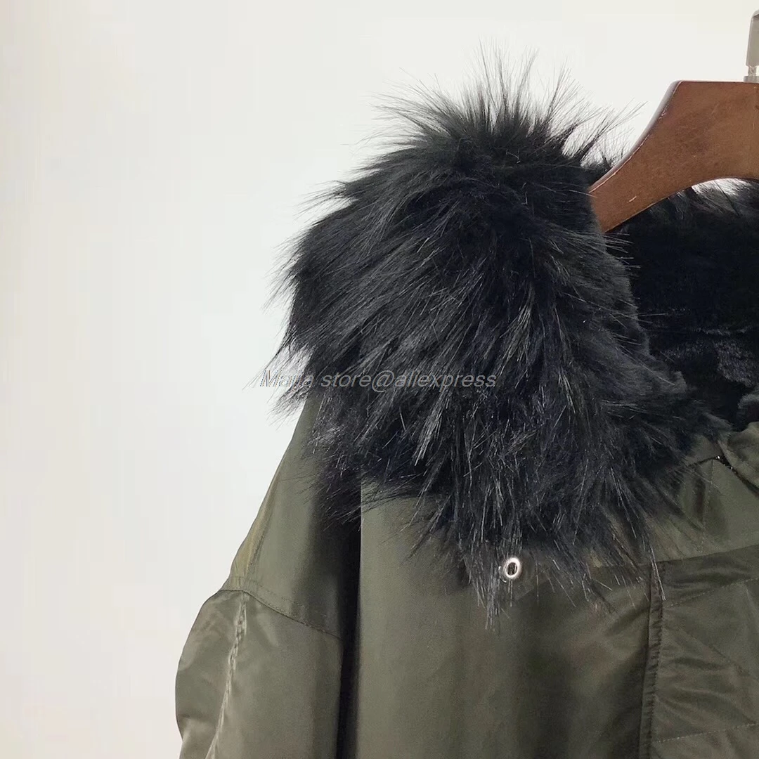 fall and winter fur hooded women amy green cotton warm long jacket coat