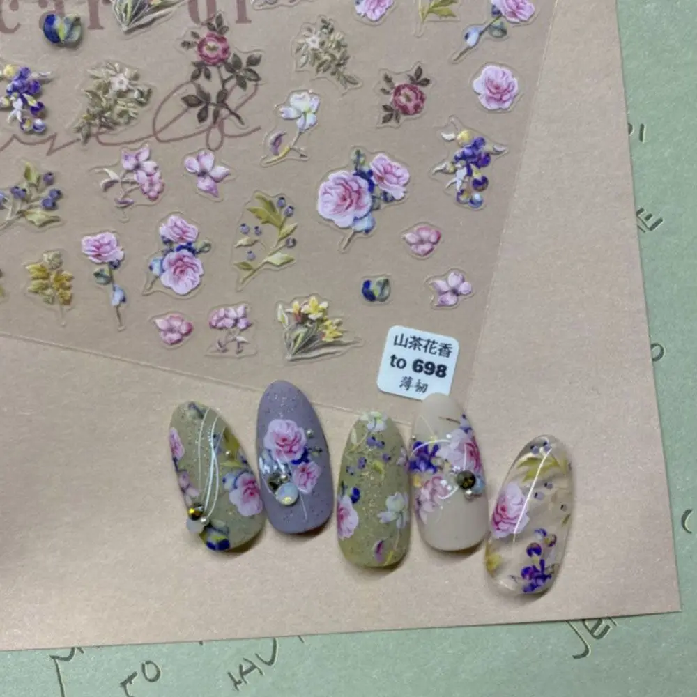 

Japanese Style 5D Nail Art Stickers Color Embroidery Flowers Ultra-thin Camellia Nail Art Decoration
