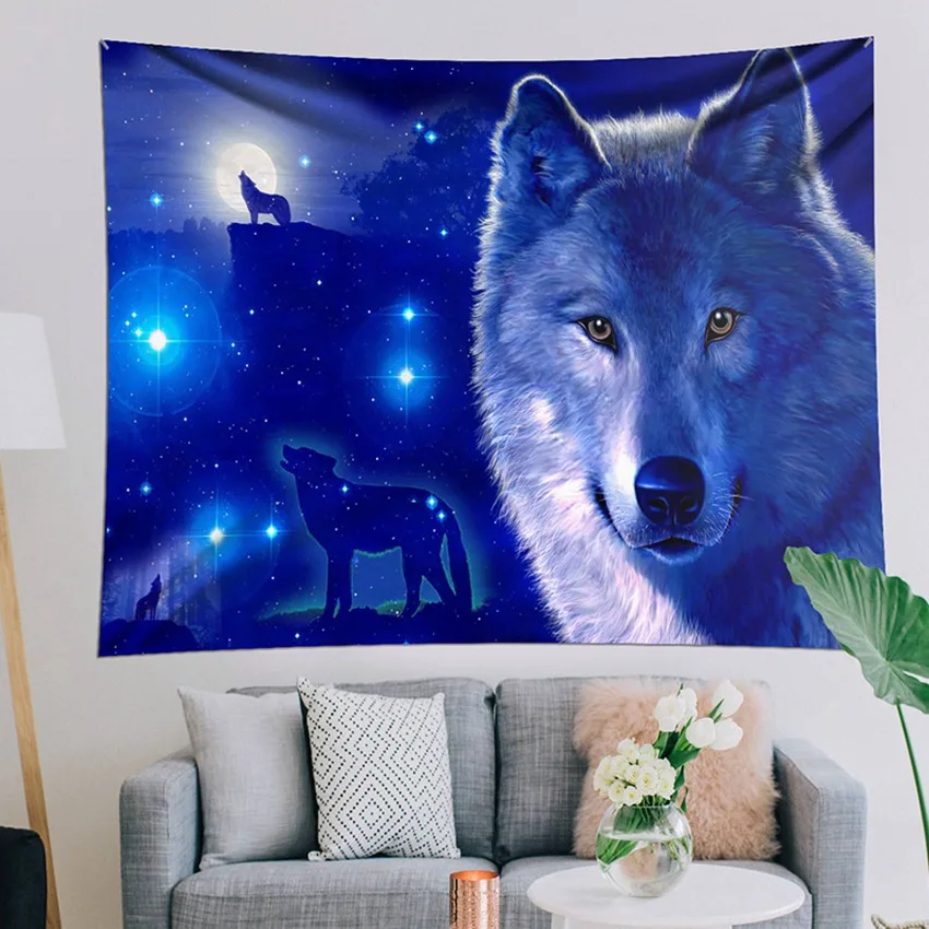 

INS Nordic Wind Wolf Tapestry Wall Hanging Home Living Room Cartoon Animal Fabric Hanging Painting Decor Blanket Beach Towel