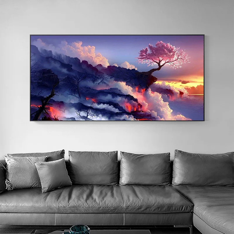 

Abstract Anime Cherry Tree In The Clouds Posters And Prints World Landscape Canvas Paintings Wall Art Pictures For Living Room