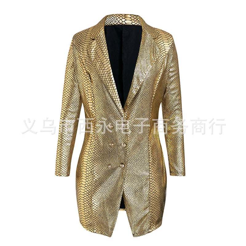 

Spring Nightclub Sexy Style Women's Clothes Hot-Selling Animal Pattern Golden Suit Collar Short Dress Slim Fit