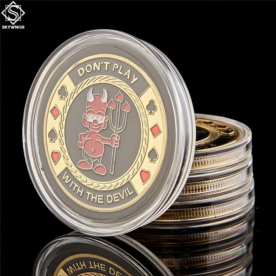 5PCS Gold Poker Card Guard Chip Don't Play with The Devil&quot Casino Collectible With Coin Capsule | Дом и сад