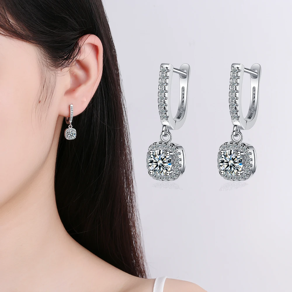 

New Trendy Square Pendant U Shape Small Hoop Earrings Women Simple Zircon Party Earring Fashion Huggies Gift Jewelry