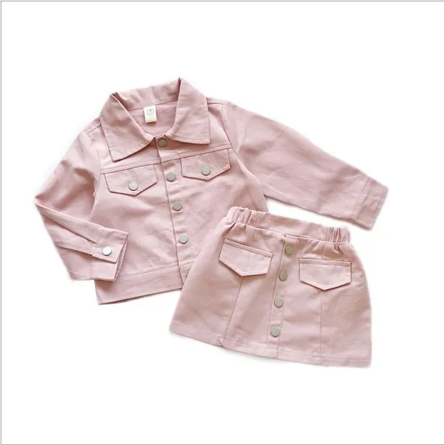 

2021New Style Baby Girls Clothes Set Long Sleeve Fashion Jacket with Button Skirt New Arrival Baby Kids Clothing Sets