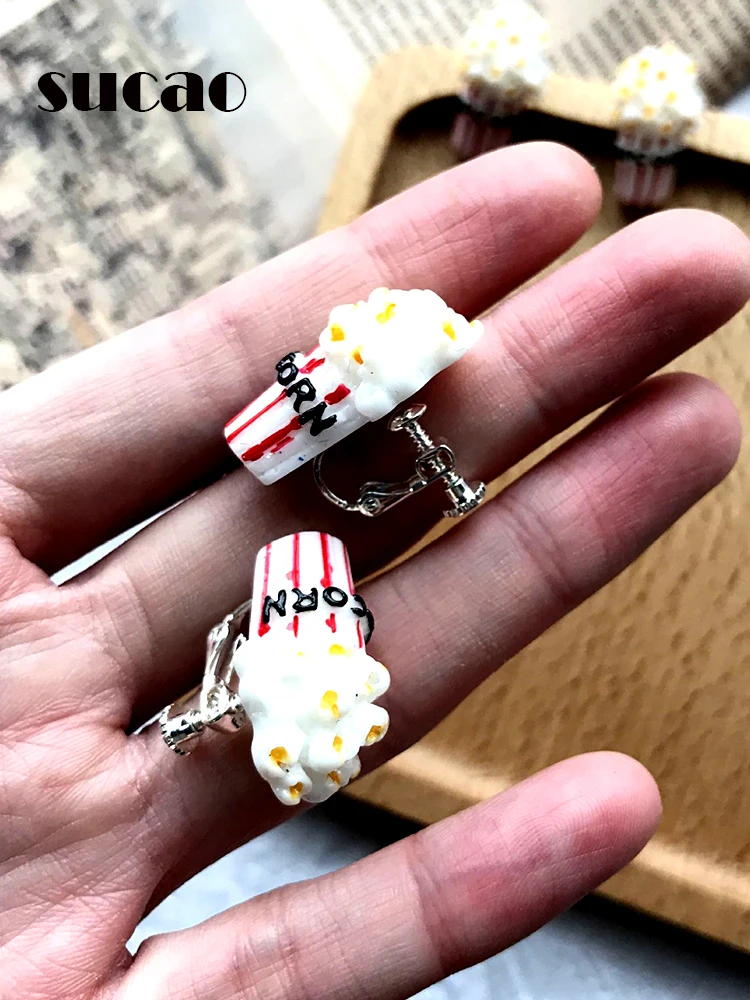 

Sucao Cute Resin Earrings Delicate Mini Food Popcorn Earrings Kids Women Jewellery Lot Wholesale Kawaii