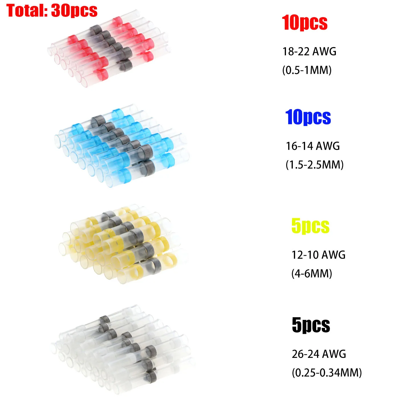 

5/10/30/50pcs Solder Seal Wire Connectors Insulated Waterproof Heat Shrink Solder Butt Connector Terminals Kit Automotive Marine