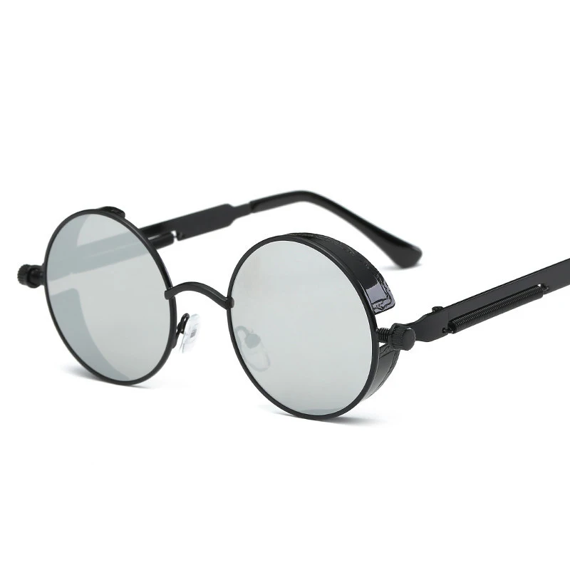 2-Black-Silver Круглые металлические солнцезащитные очки стимпанк для мужчин и женщин, модные очки, брендовые дизайнерские Ретро Винтажные Солнцезащитные очки UV400 - Цвет линз: 2-Black-Silver
