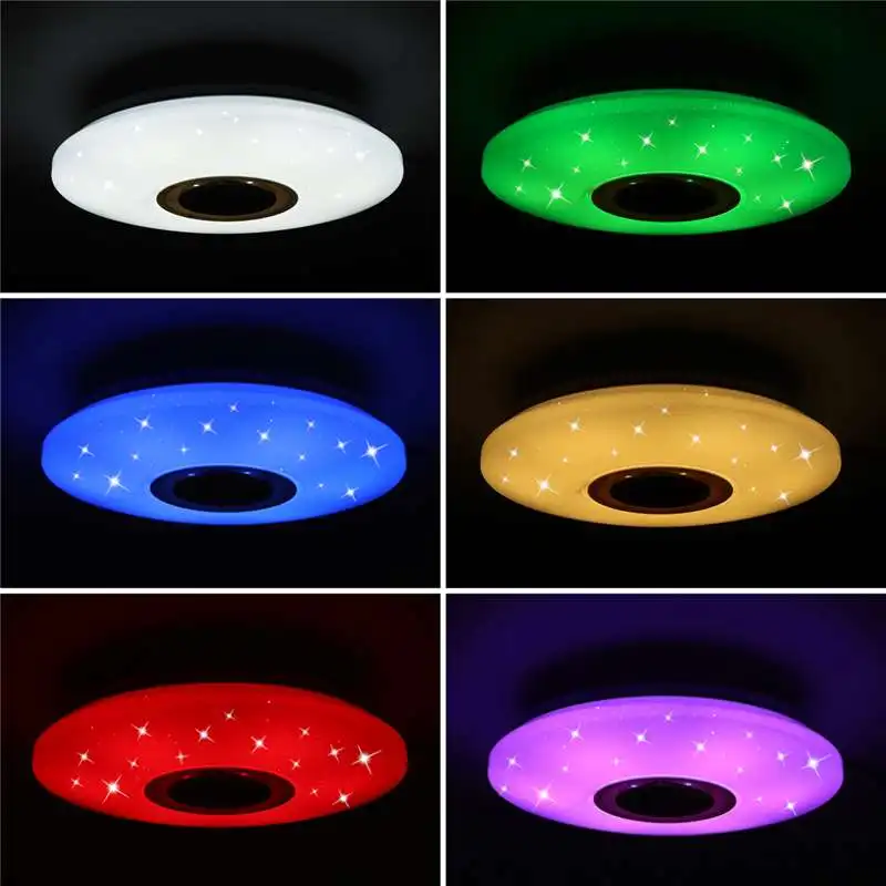 

100W Music Ceiling Light Lamp LED RGB bluetooth Speaker Starlight Music Light AC220/110-240V Remote Dimmable+APP Colorful Light