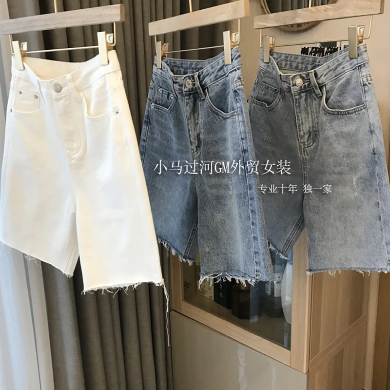 

2021 Summer Denim Shorts Women Korean Vintage Pockets Wide Leg Jeans Casual Comfortable Fashion High Waist A-line Shorts Female