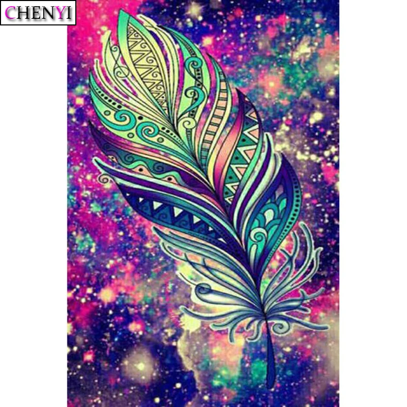 

CHENYI 5D DIY Diamond Painting Full Square Colorful Feathers Diamond Embroidery Cross Stitch Mosaic Picture Room Decoration Gift