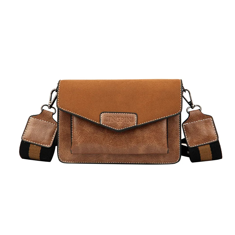 

Retro stitching messenger bag new trendy women's wild wide shoulder strap shoulder bag fashionable small square bag female bag