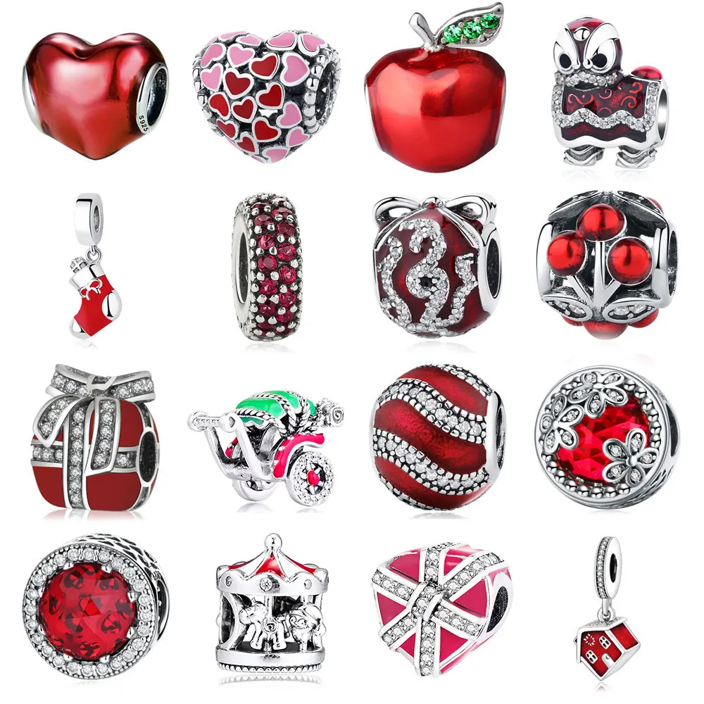 Красная эмалированная Очаровательная подвеска из бусин подходит для