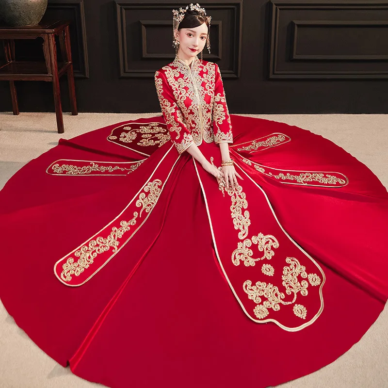 

Современное китайское платье Чонсам FZSLCYIYI с вышивкой и блестками, традиционное свадебное платье для жениха и невесты, Ципао в восточном сти...